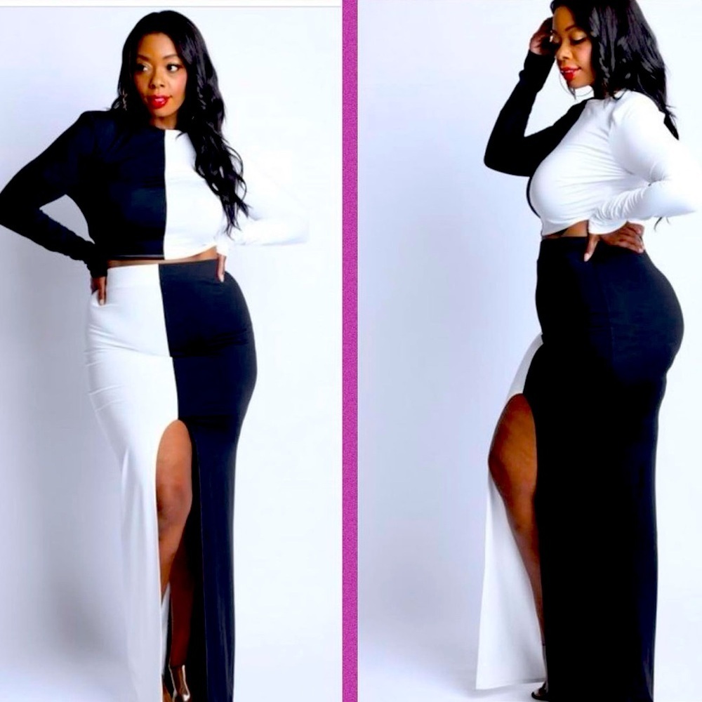 Color Block Matching Skirt Set